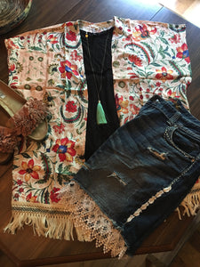 Floral hip length kimmono