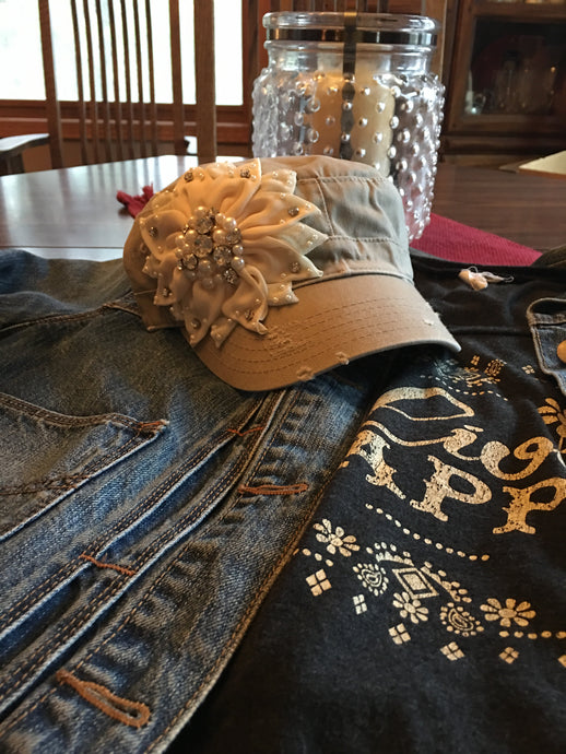 Flowered embellished hat