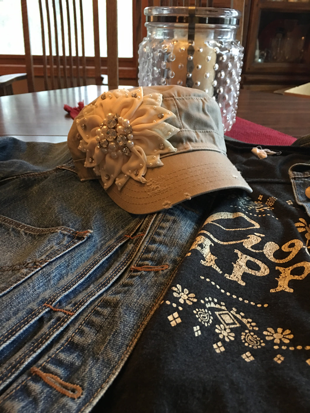 Flowered embellished hat